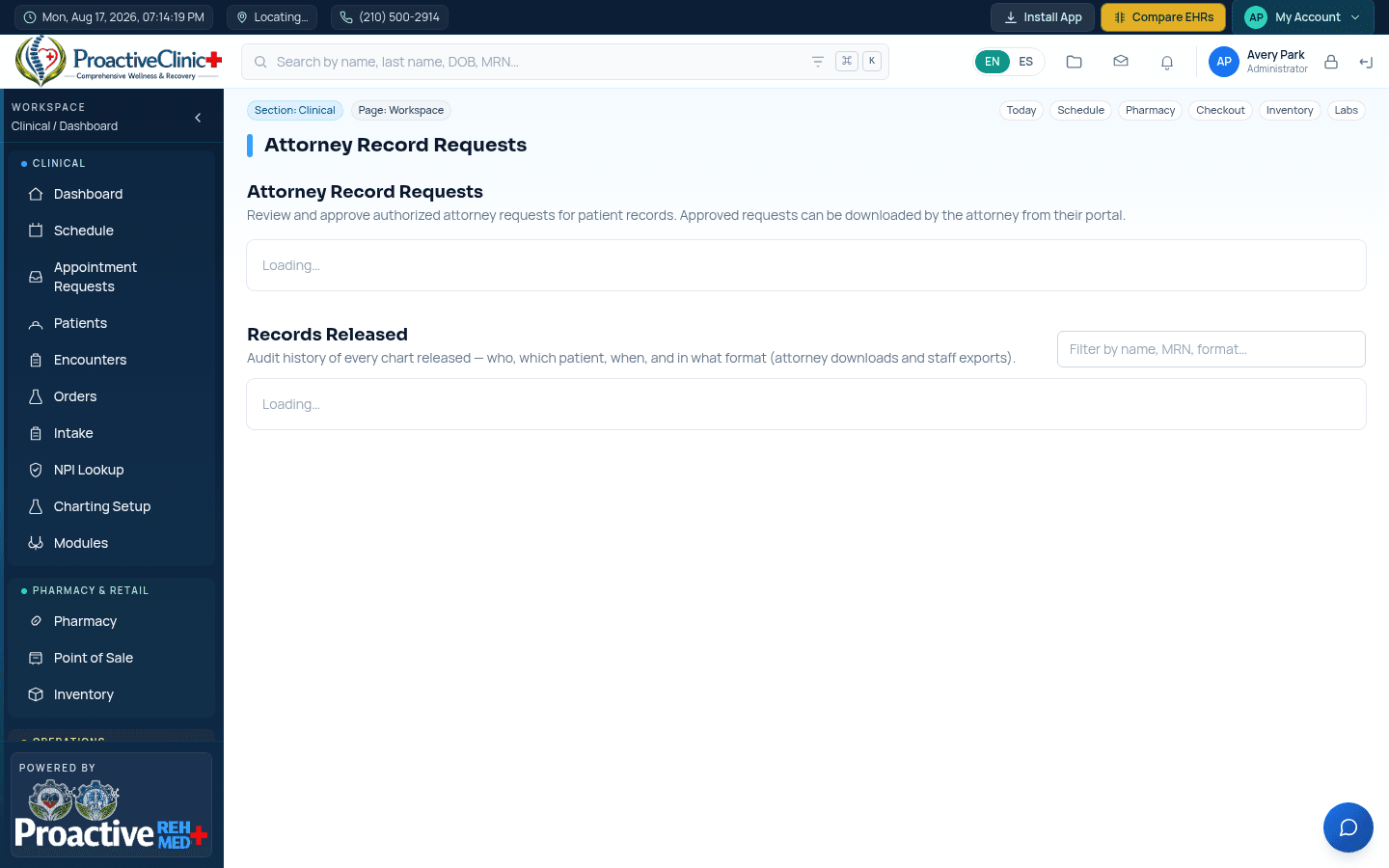 Attorney record requests plus the Records Released audit history.